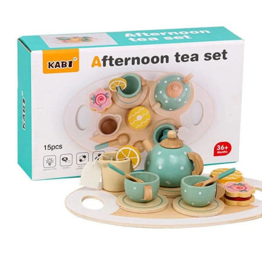 Juego de té Montessori de 14 piezas  de madera para niñas